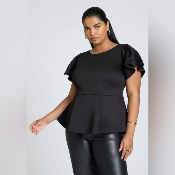 Eloquii Black Flare Ruffle Sleeve Peplum Top Blouse Plus Size 18 - Picture 1 of 10